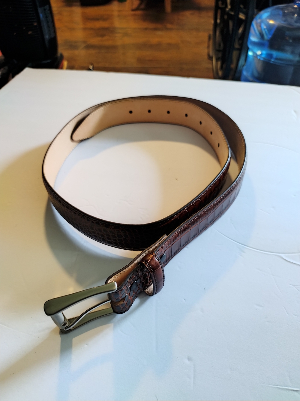 Men's Brown Croc-Embossed Leather Belt